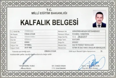 Erkan Uygur - T.C. Milli Eğitim Bakanlığı Kalfalık Belgesi