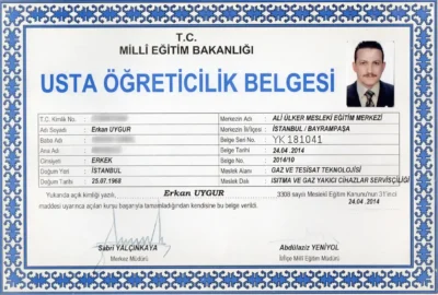 Erkan Uygur - T.C. Milli Eğitim Bakanlığı Usta Öğreticilik Belgesi