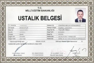 Erkan Uygur - T.C. Milli Eğitim Bakanlığı Ustalık Belgesi